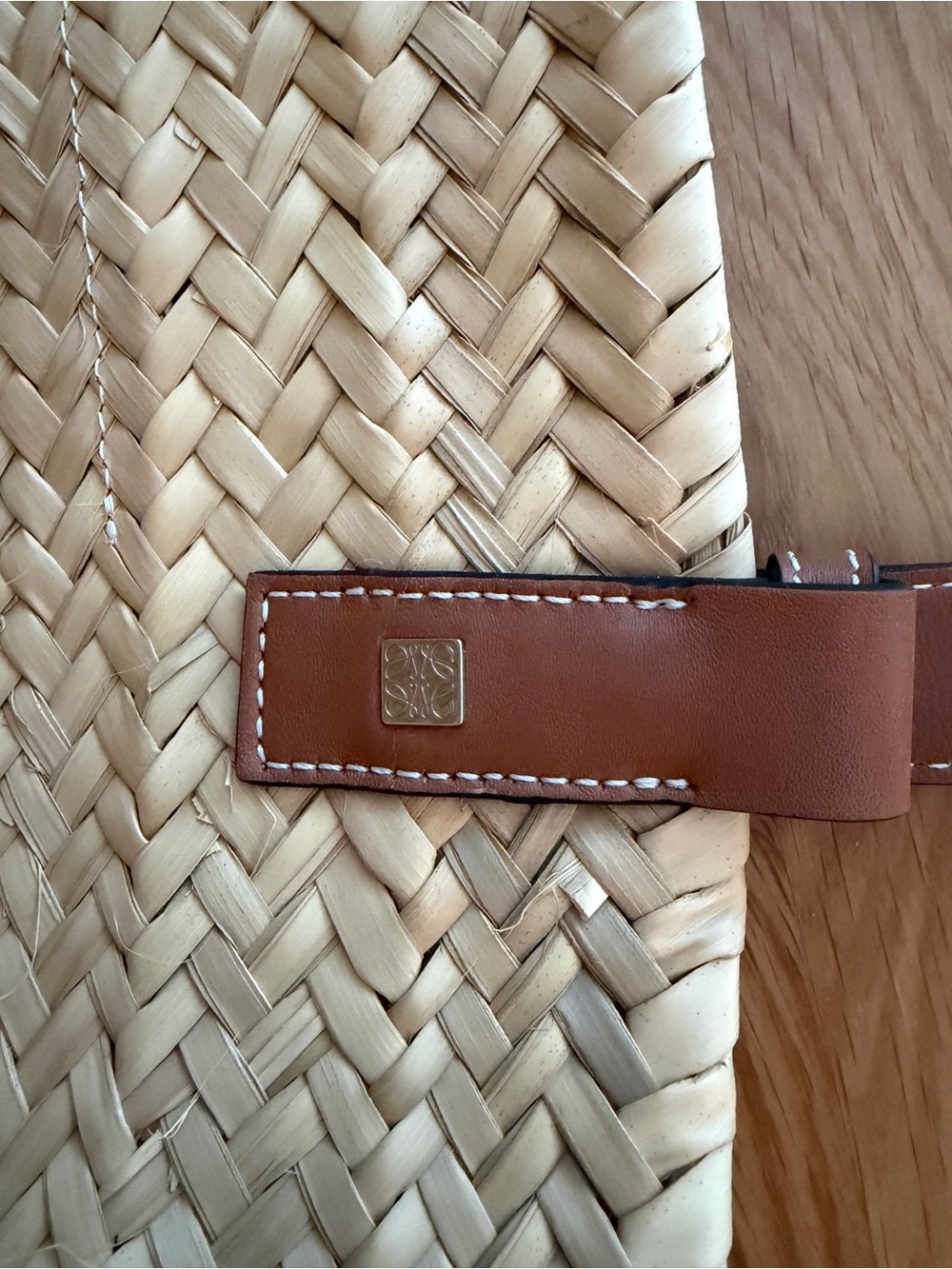 Loewe Natural Straw Basket Bag with Tan Leather Trim - Picture 2 of 3
